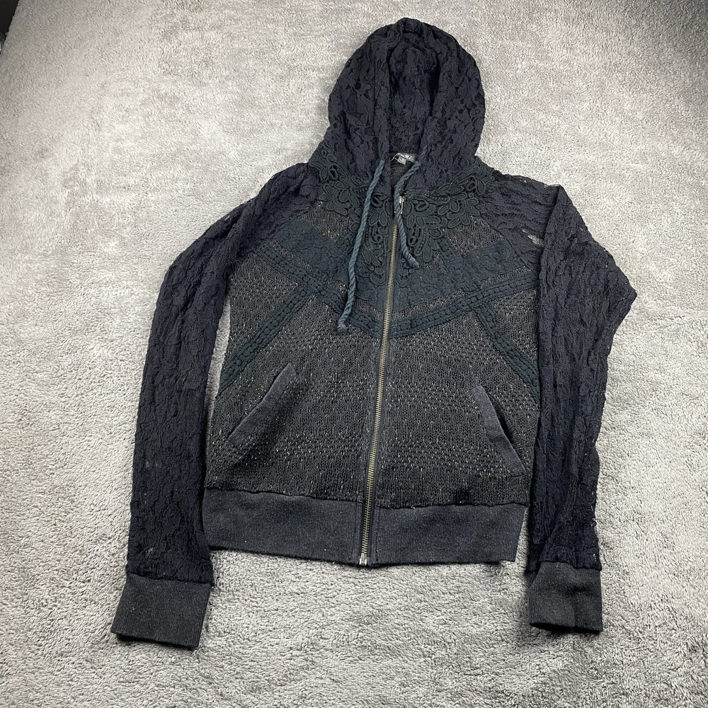 Miss Me Mesh Zip Up Hoodie Womens Small Gold Accents‎